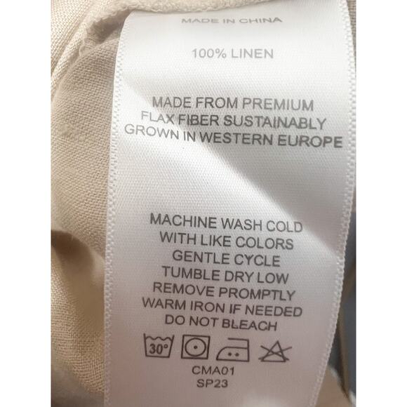 Quince 100% European Linen Short Sleeve Shirt Large Tan Flax Button Down - Picture 11 of 12